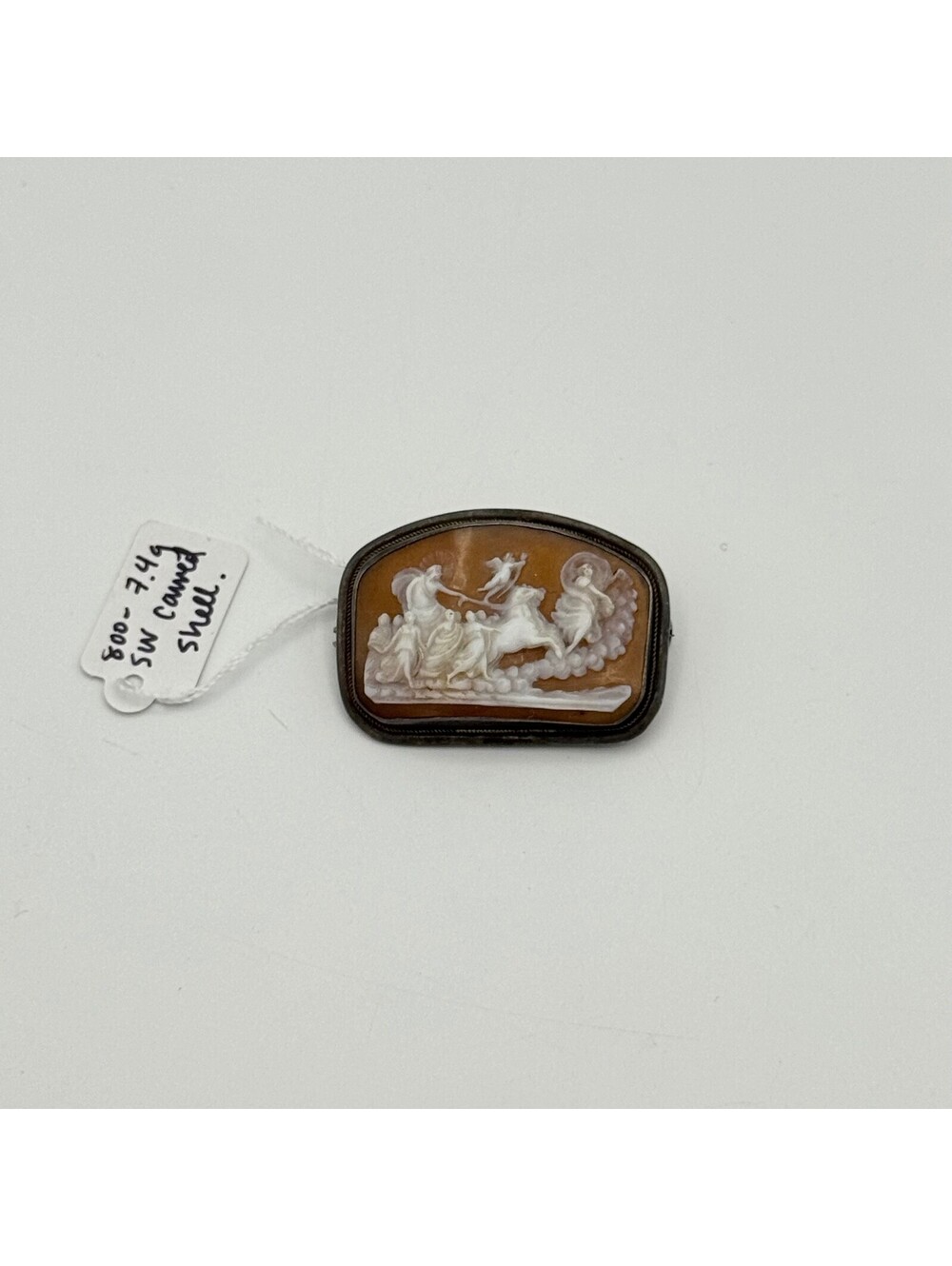 800 Silver and Carved Shell Cameo Depicting Heavenly Figures